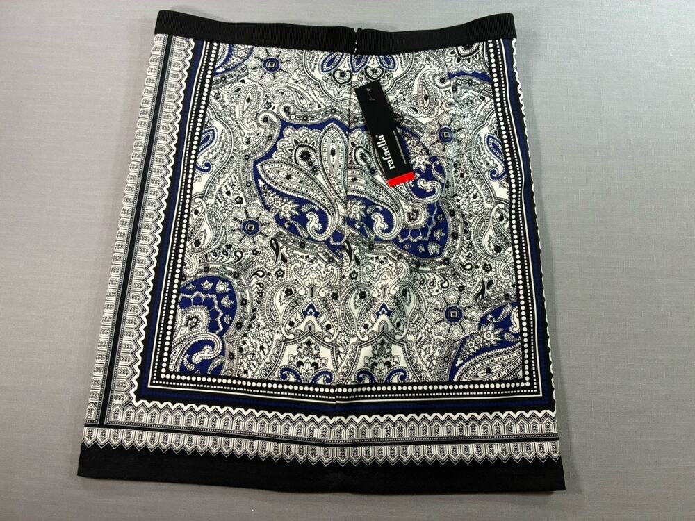 Rafaella Paisley Print Pencil Skirt Women's 12 Black Blue White Stretch NWT